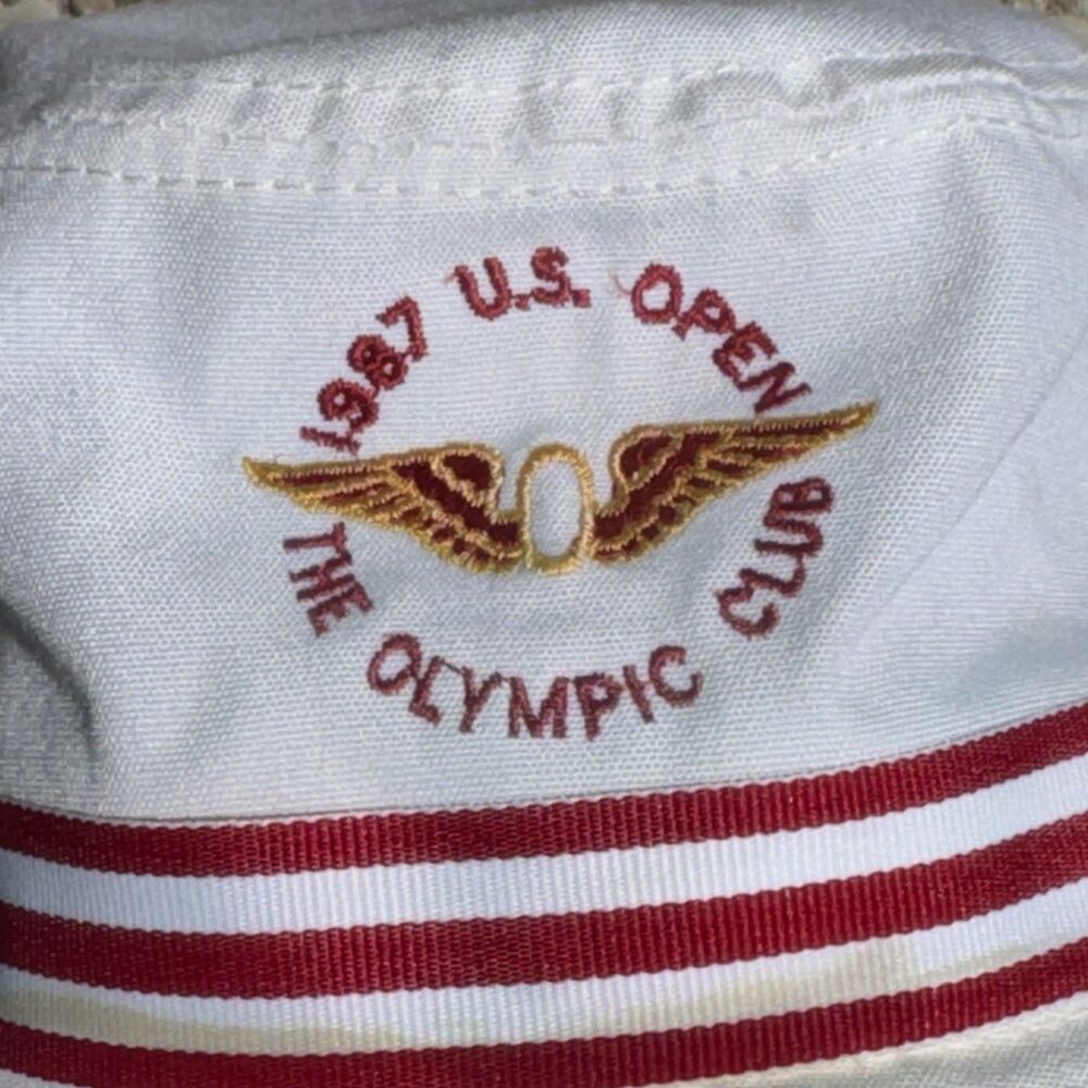 Vintage 1987 US Open The Olympic Club Golf Bucket Hat La Mode White Red Stripe